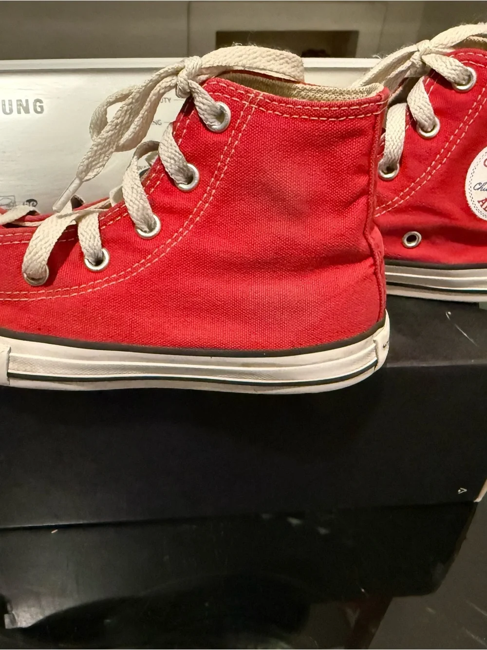Converse Red Canvas High Top Sneakers with White Accents